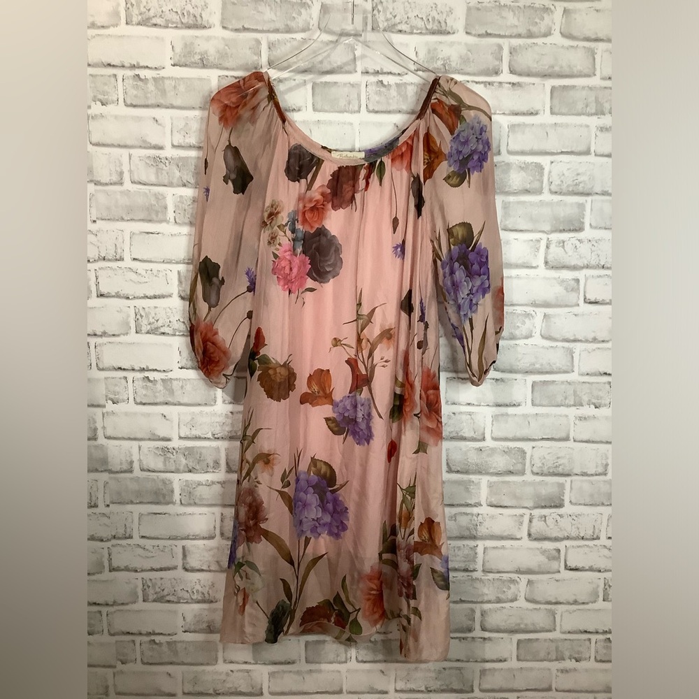 Bellambia Floral lined 3/4 Sleeves Pull-On casual dress Size Small